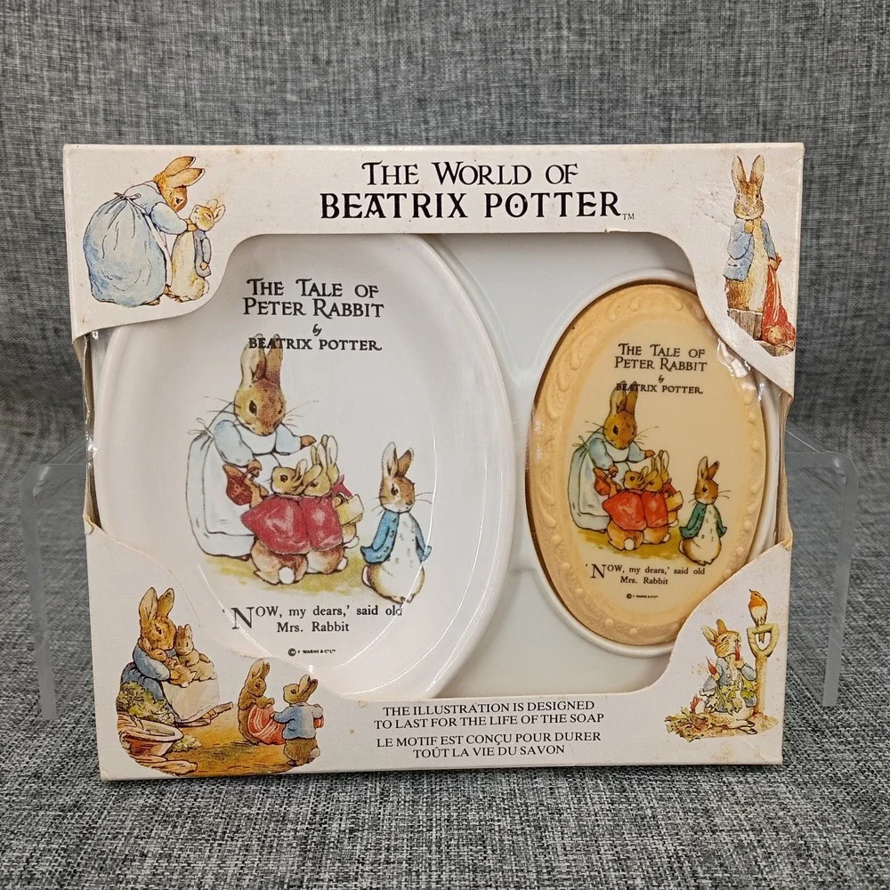 NOS 1988 Beatrix Potter Peter Rabbit Ceramic Soap Dish & Soap Gift Set Boxed